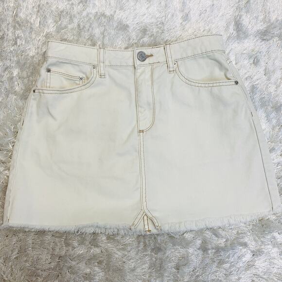 BDG Jean Skirt Cream Sz Small Brown Stitching Boho Indie - Picture 1 of 4